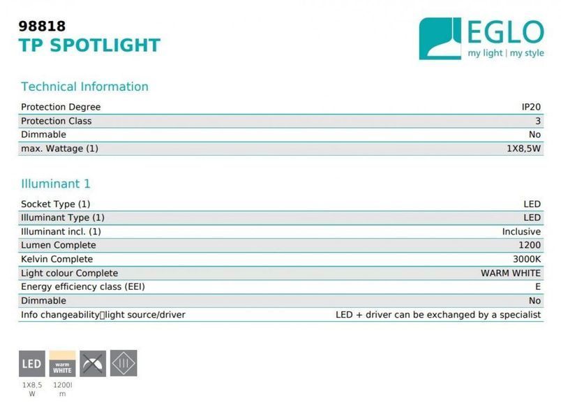 Світильник трековий SPOTLIGHT Eglo 98818 Eglo_98818 фото