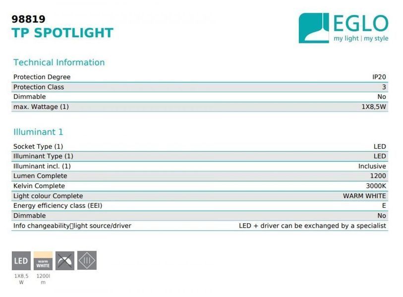Світильник трековий SPOTLIGHT Eglo 98819 Eglo_98819 фото